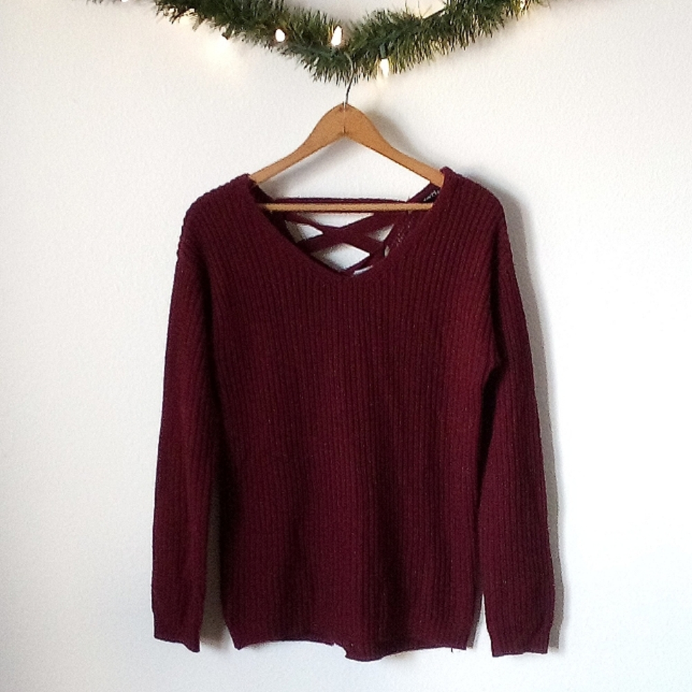 Burgundy Back Laced Sweater